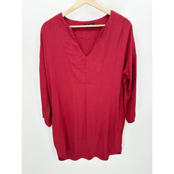 Madewell Red V-Neck Long Sleeve High Low Shift Dress Women's Size Small S - Picture 8 of 8